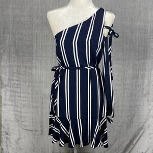 Zara‎ Dress Womens Medium Preppy Off The Shoulder One Sleeve Coastal Nautical